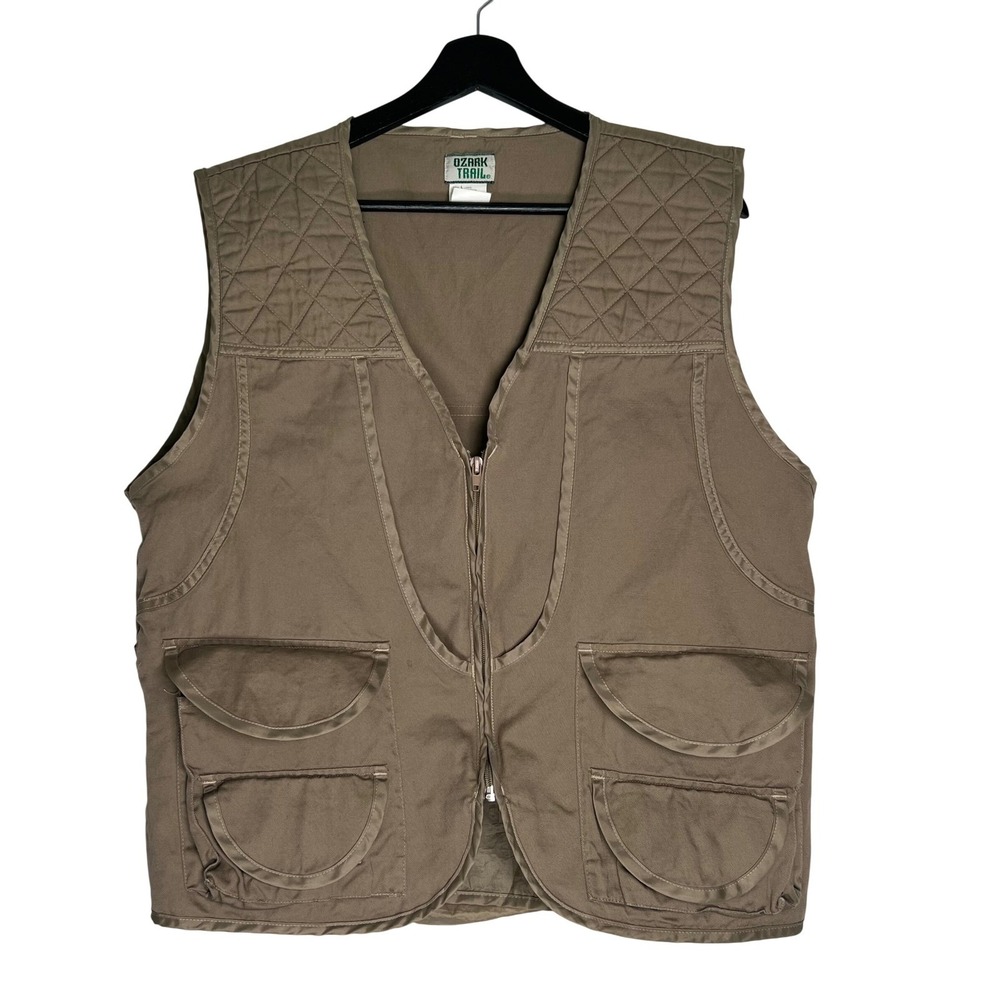 Ozark Trail Mens Large Khaki Cotton‎ Fishing Hunting Vest Multi-Pocket Game Bag